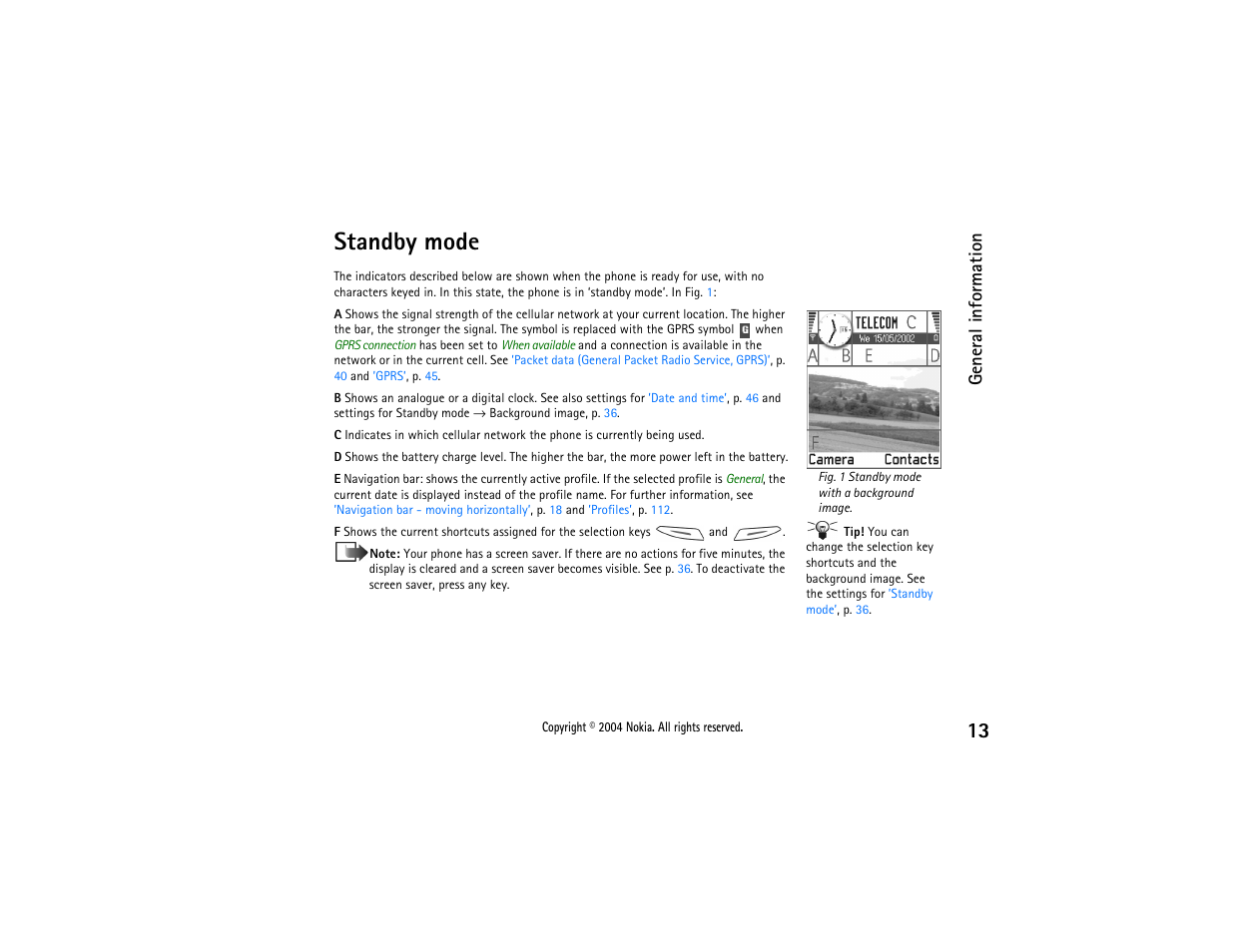 Standby mode, General information | Nokia 3650 User Manual | Page 13 / 178