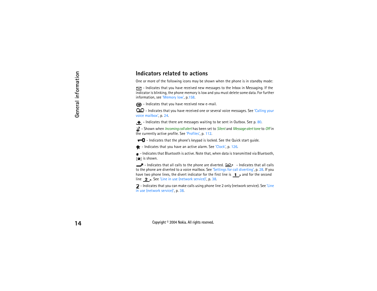 Indicators related to actions, General information | Nokia 3650 User Manual | Page 14 / 178