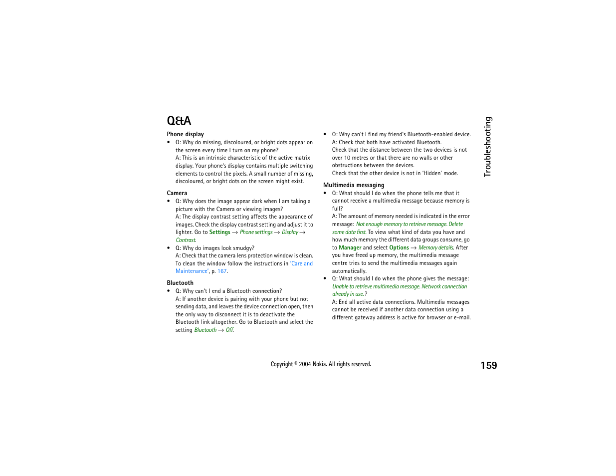 Troubleshooting | Nokia 3650 User Manual | Page 159 / 178