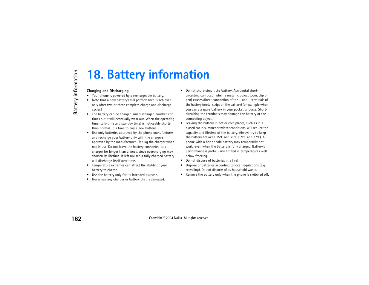 Battery information | Nokia 3650 User Manual | Page 162 / 178