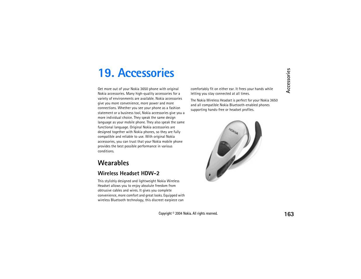 Accessories, Wearables | Nokia 3650 User Manual | Page 163 / 178