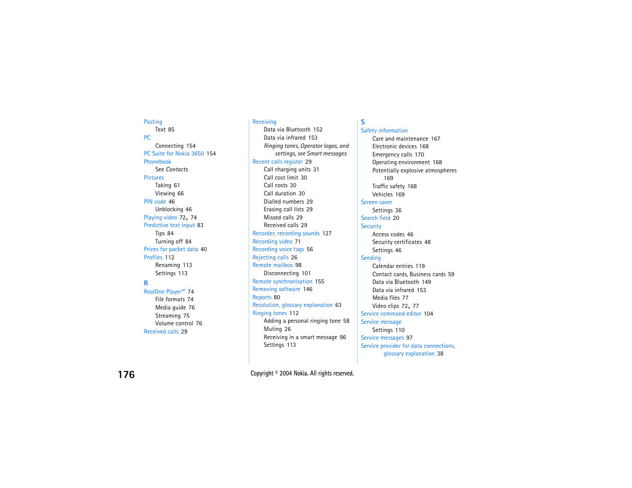 Nokia 3650 User Manual | Page 176 / 178