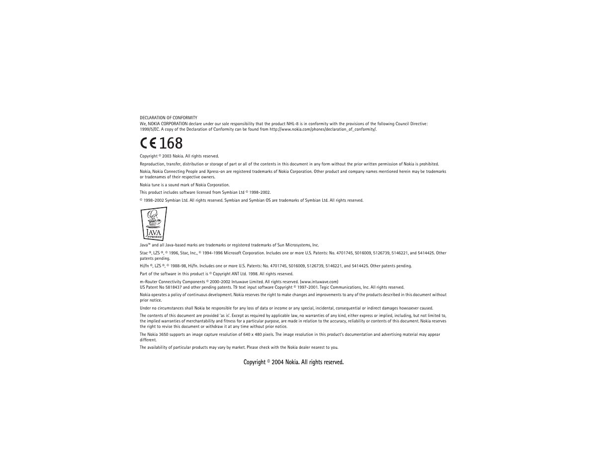 Nokia 3650 User Manual | Page 2 / 178
