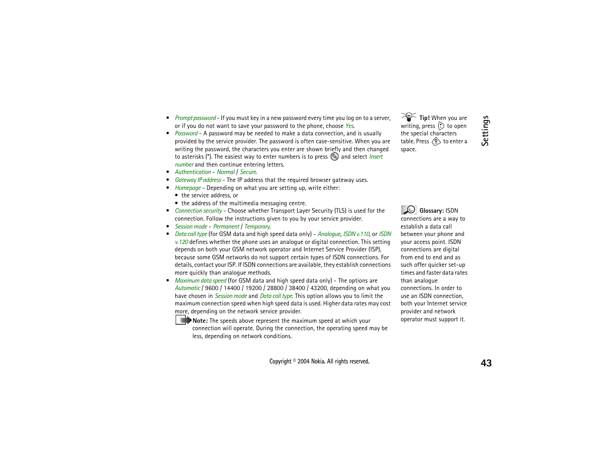 Settings | Nokia 3650 User Manual | Page 43 / 178