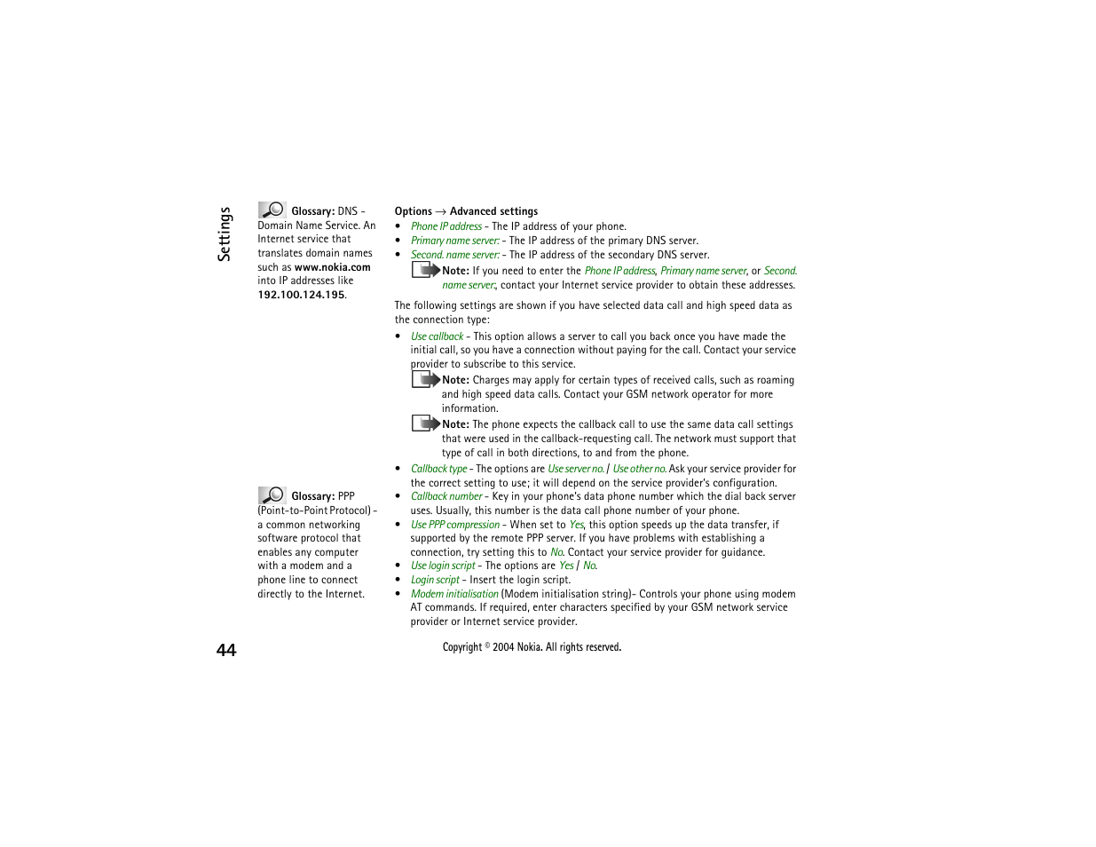 Settings | Nokia 3650 User Manual | Page 44 / 178