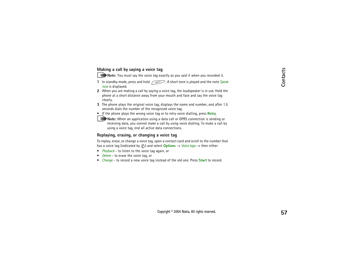 Contacts | Nokia 3650 User Manual | Page 57 / 178