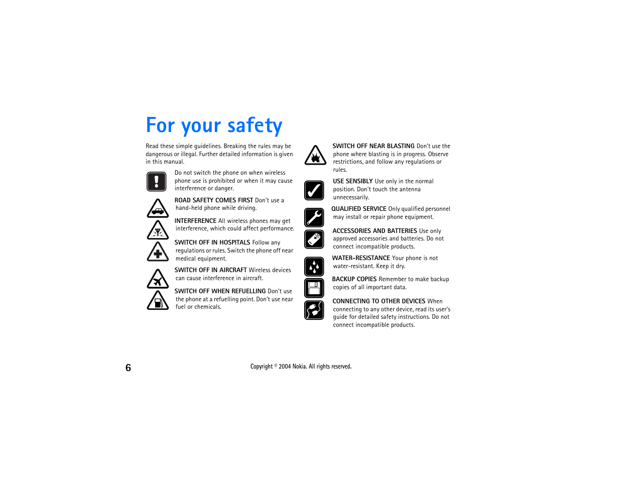 For your safety | Nokia 3650 User Manual | Page 6 / 178