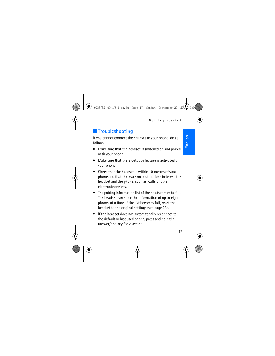 Troubleshooting | Nokia (HS-11W) User Manual | Page 17 / 28