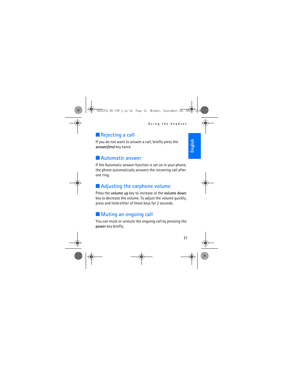 Nokia (HS-11W) User Manual | Page 21 / 28