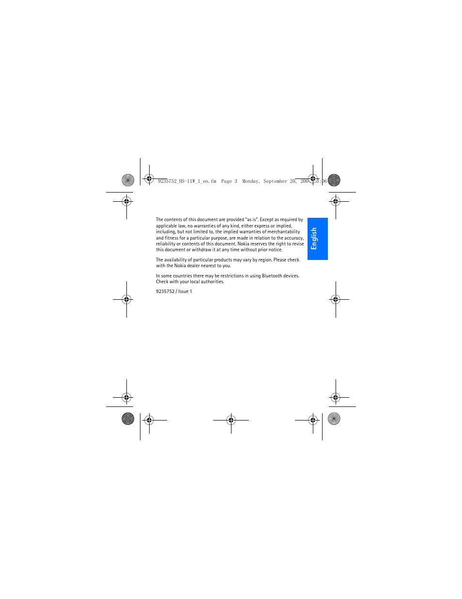 English | Nokia (HS-11W) User Manual | Page 3 / 28