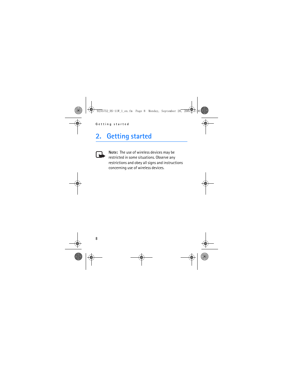 Getting started | Nokia (HS-11W) User Manual | Page 8 / 28