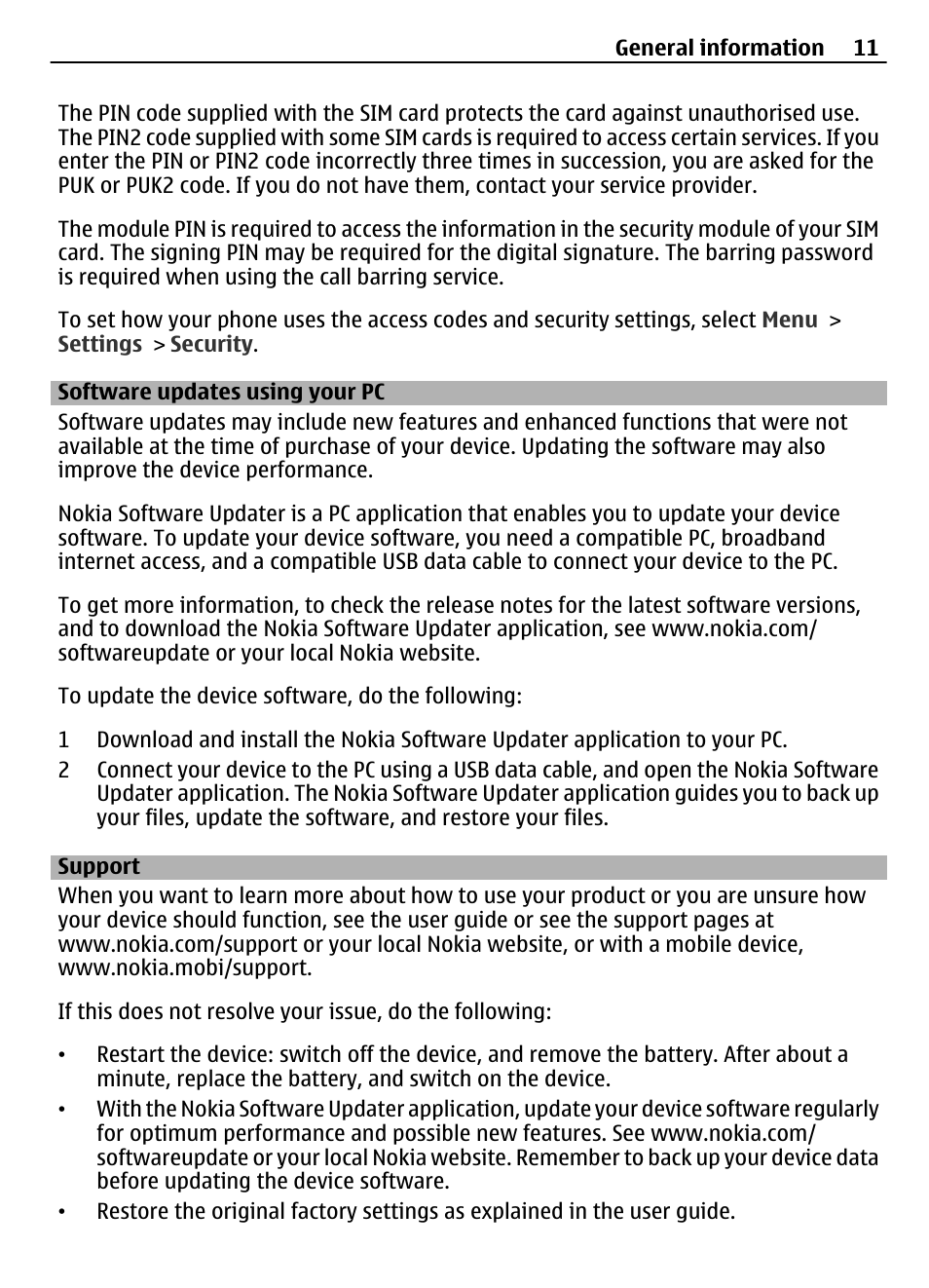 Software updates using your pc, Support | Nokia 2730 User Manual | Page 11 / 38