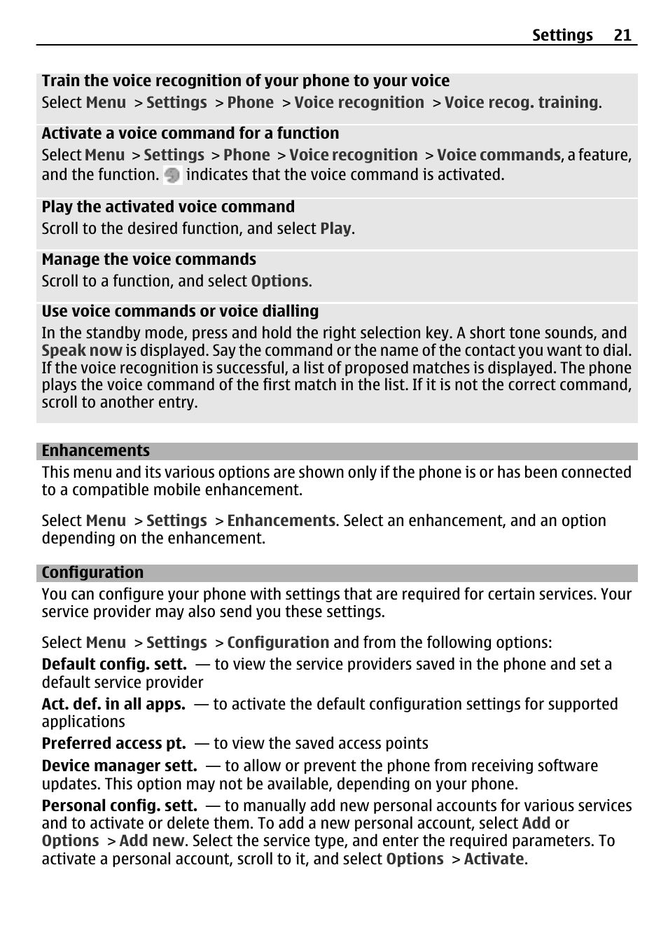 Enhancements, Configuration, Configuration 21 | Nokia 2730 User Manual | Page 21 / 38