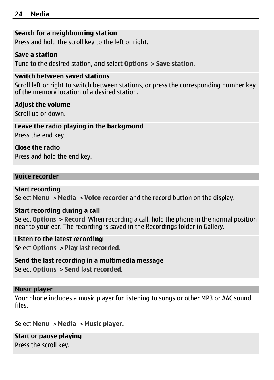 Voice recorder, Music player | Nokia 2730 User Manual | Page 24 / 38