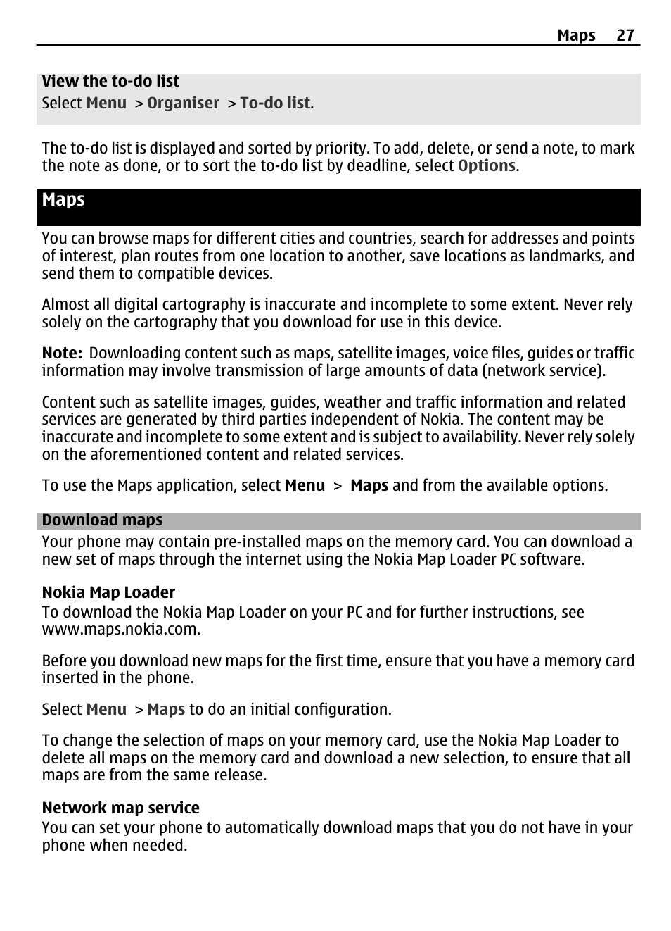 Maps, Download maps | Nokia 2730 User Manual | Page 27 / 38