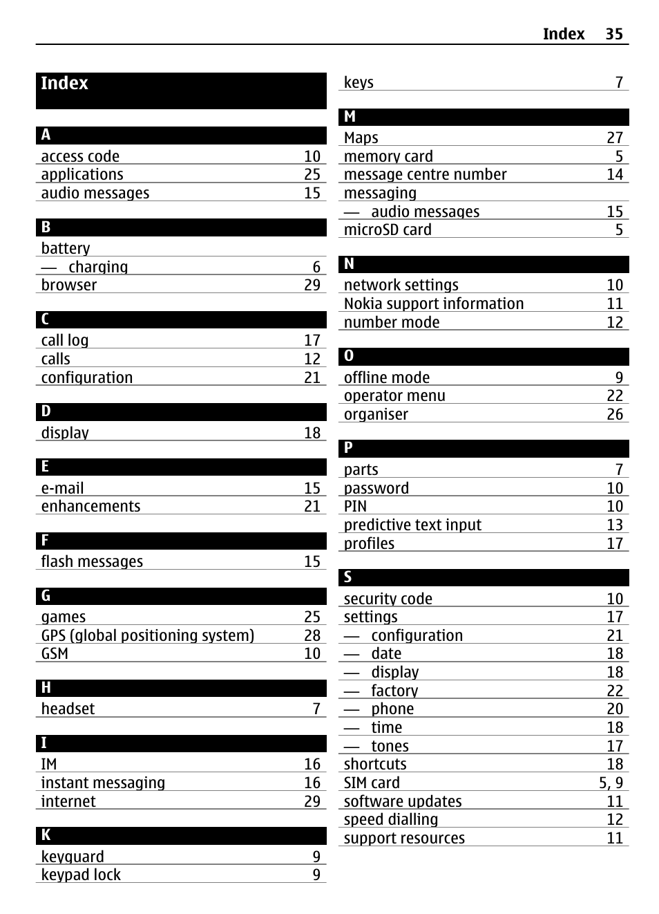 Index | Nokia 2730 User Manual | Page 35 / 38