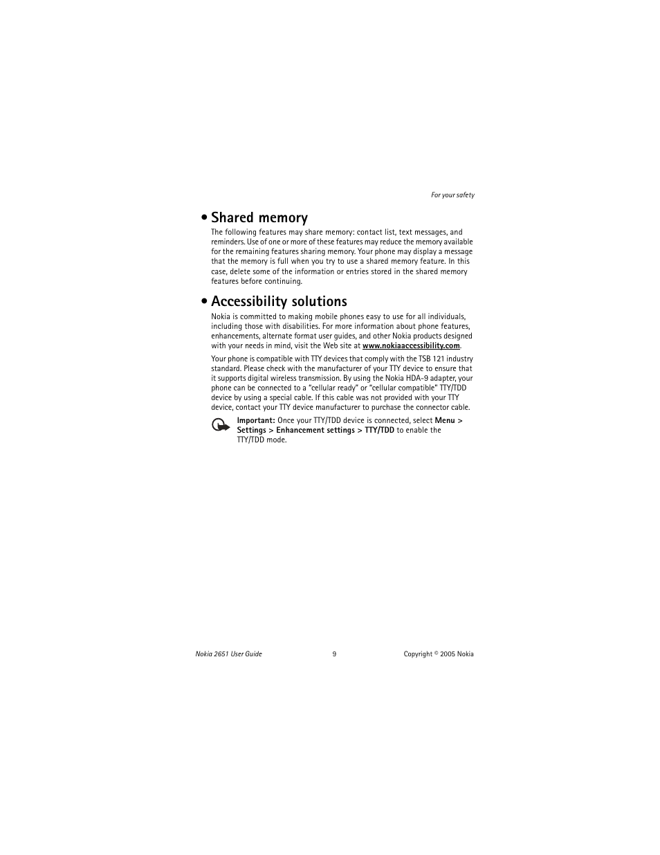 Shared memory, Accessibility solutions, Shared memory accessibility solutions | Nokia 2651 User Manual | Page 10 / 97