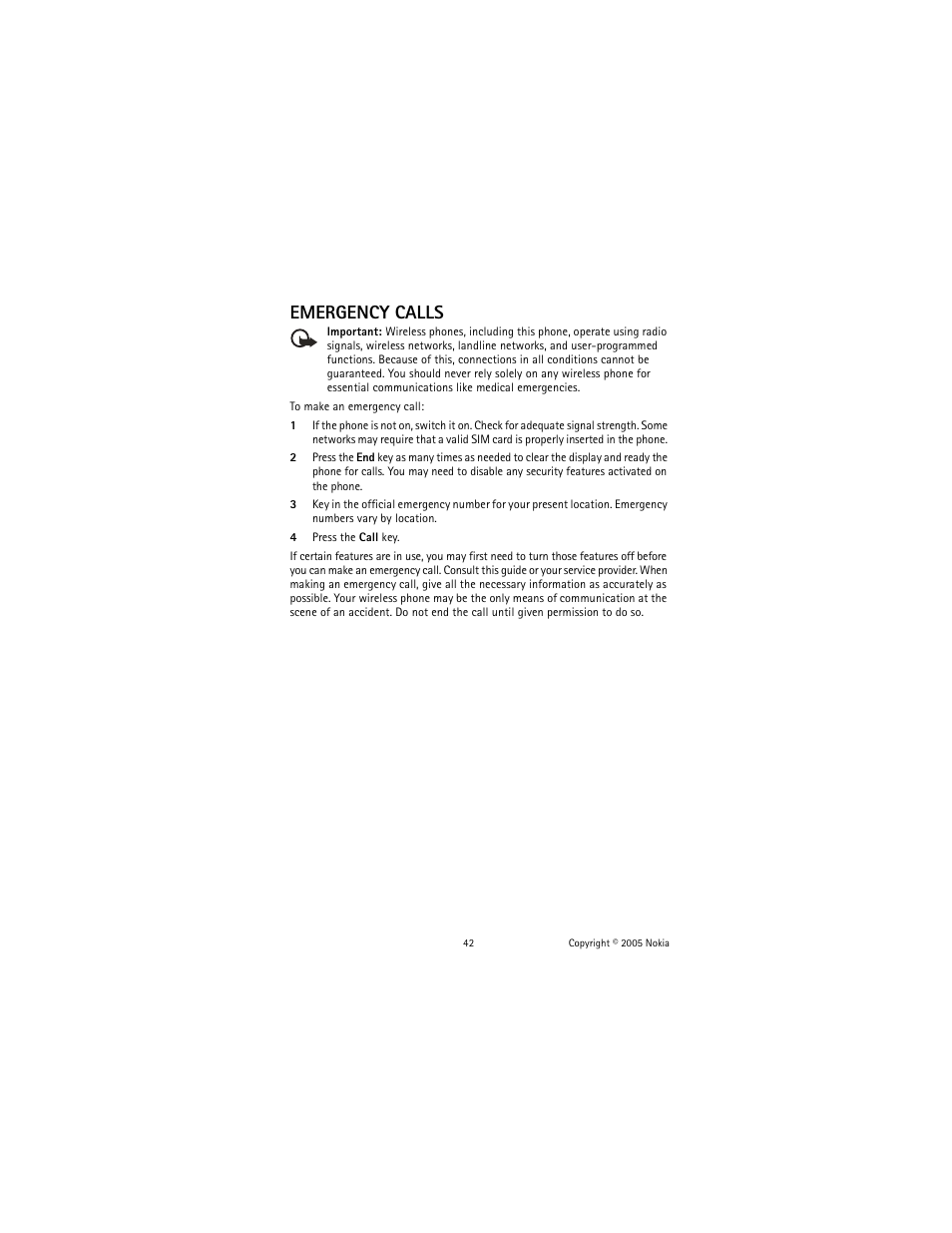 Emergency calls | Nokia 2651 User Manual | Page 43 / 97