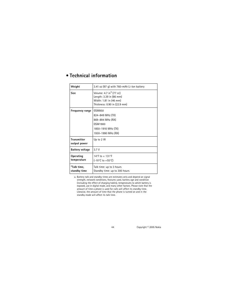 Technical information | Nokia 2651 User Manual | Page 45 / 97