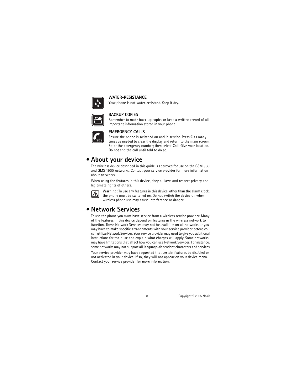 About your device, Network services, About your device network services | Nokia 2651 User Manual | Page 9 / 97
