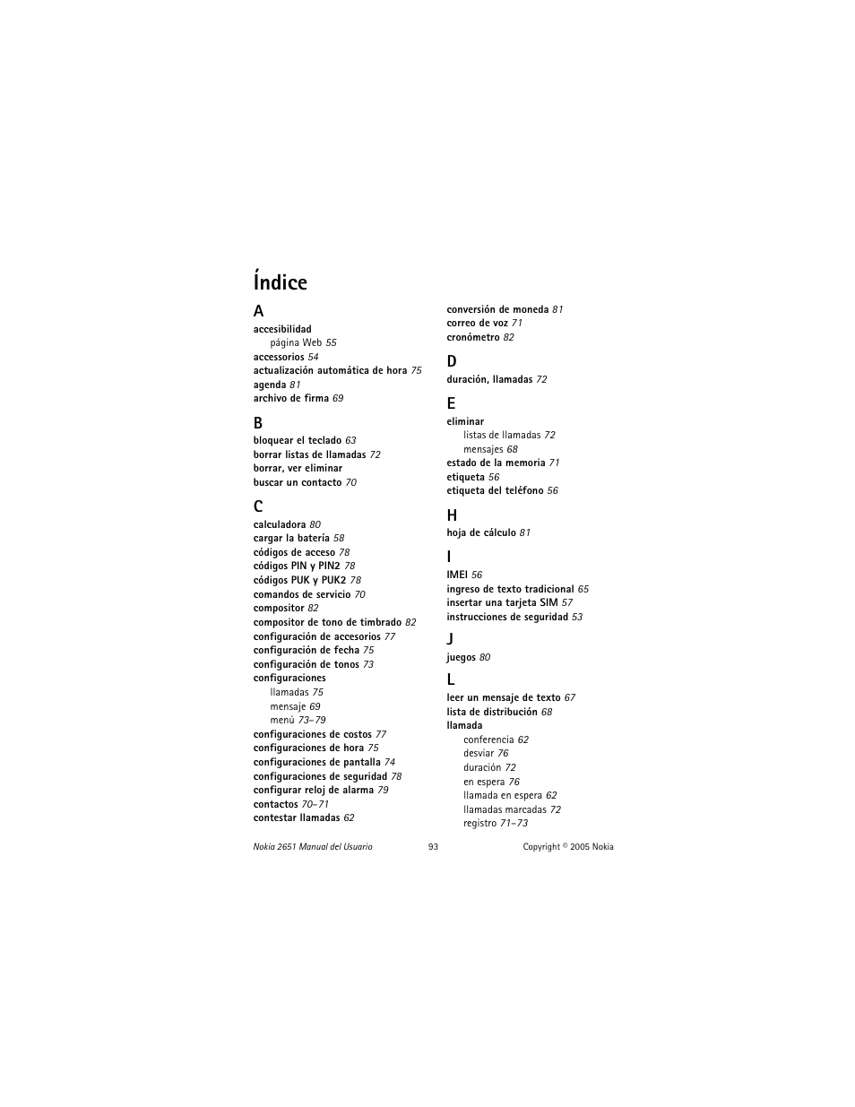 Índice | Nokia 2651 User Manual | Page 94 / 97