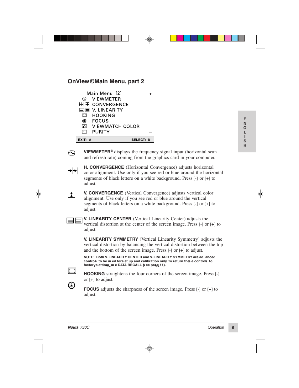 Onview, Main menu, part 2 | Nokia 730C User Manual | Page 10 / 17