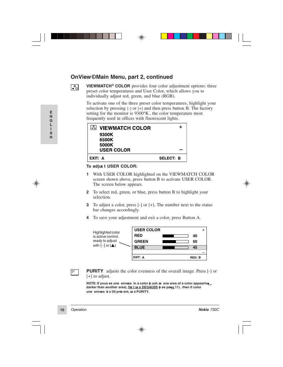 Onview, Main menu, part 2, continued | Nokia 730C User Manual | Page 11 / 17