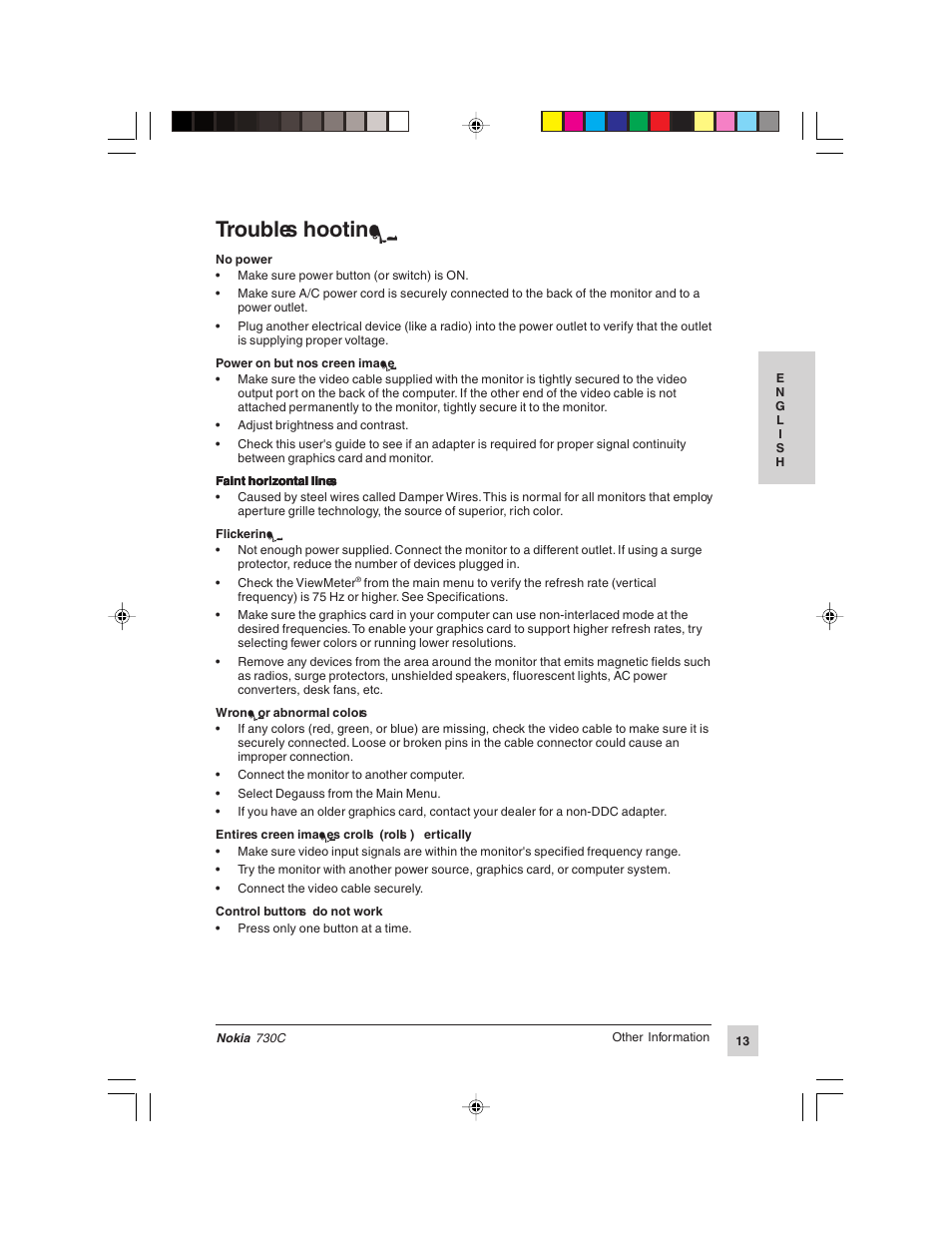 Troubleshooting | Nokia 730C User Manual | Page 14 / 17