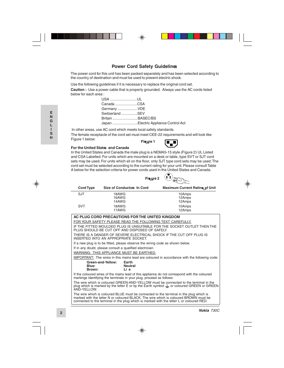 Power cord safety guidelines | Nokia 730C User Manual | Page 3 / 17