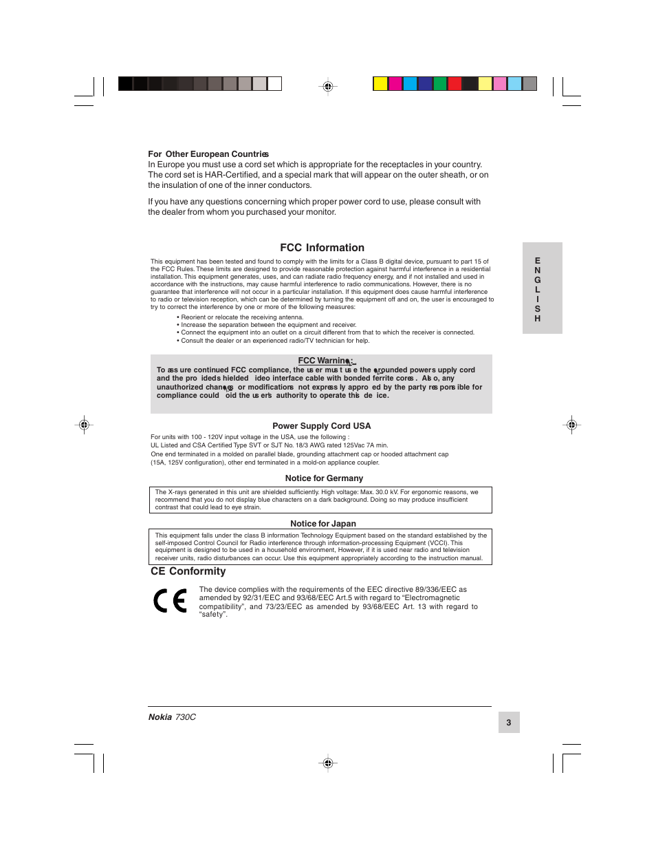 Fcc information, Ce conformity | Nokia 730C User Manual | Page 4 / 17