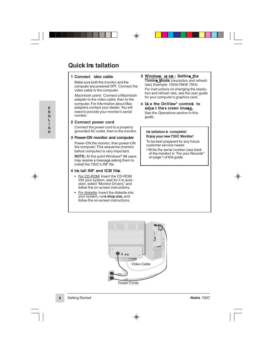 Quick installation | Nokia 730C User Manual | Page 7 / 17