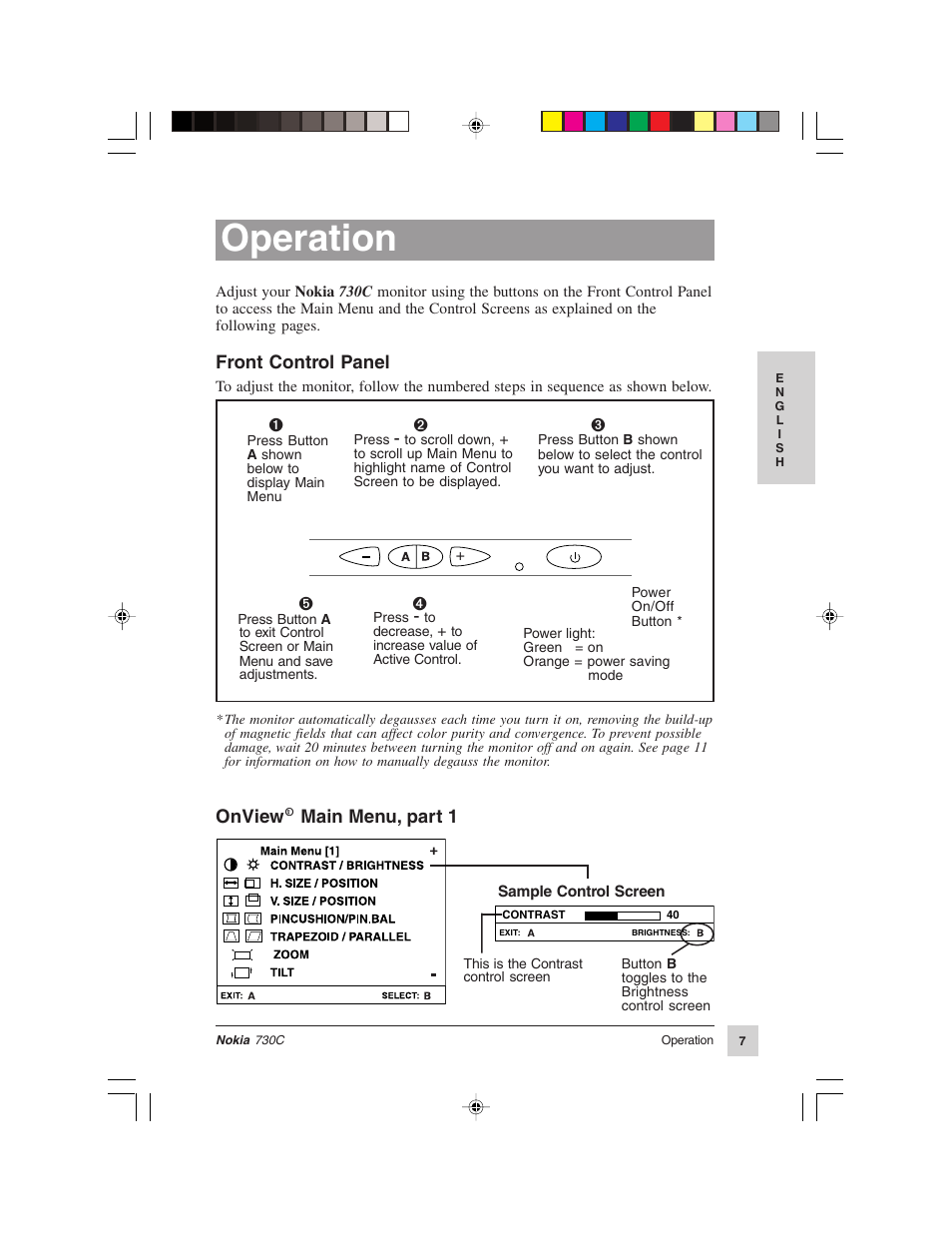 Operation | Nokia 730C User Manual | Page 8 / 17