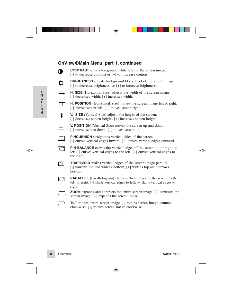 Onview, Main menu, part 1, continued | Nokia 730C User Manual | Page 9 / 17