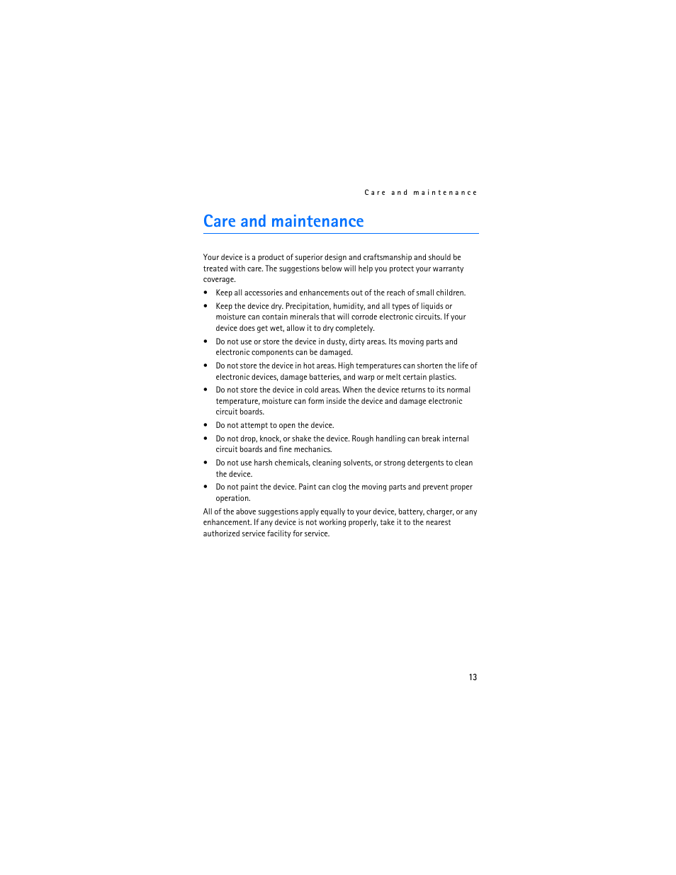 Care and maintenance | Nokia Bluetooth Headset BH-700 User Manual | Page 13 / 13