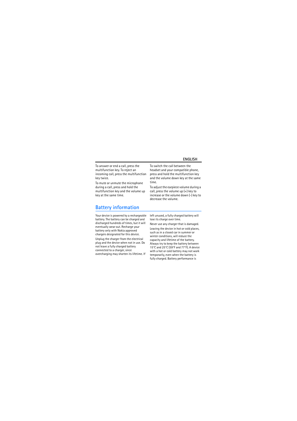 Battery information | Nokia BH-203 User Manual | Page 7 / 9