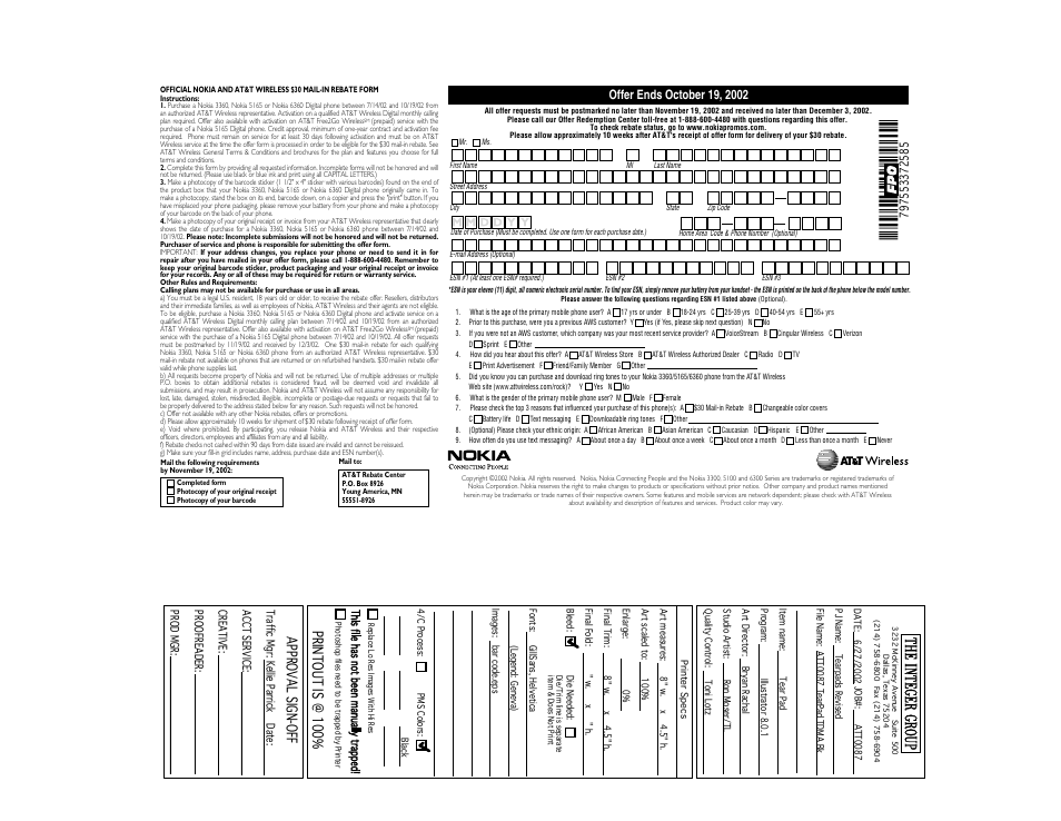 Printout is @ 100, Approval sign-off | Nokia 3300 User Manual | Page 2 / 2