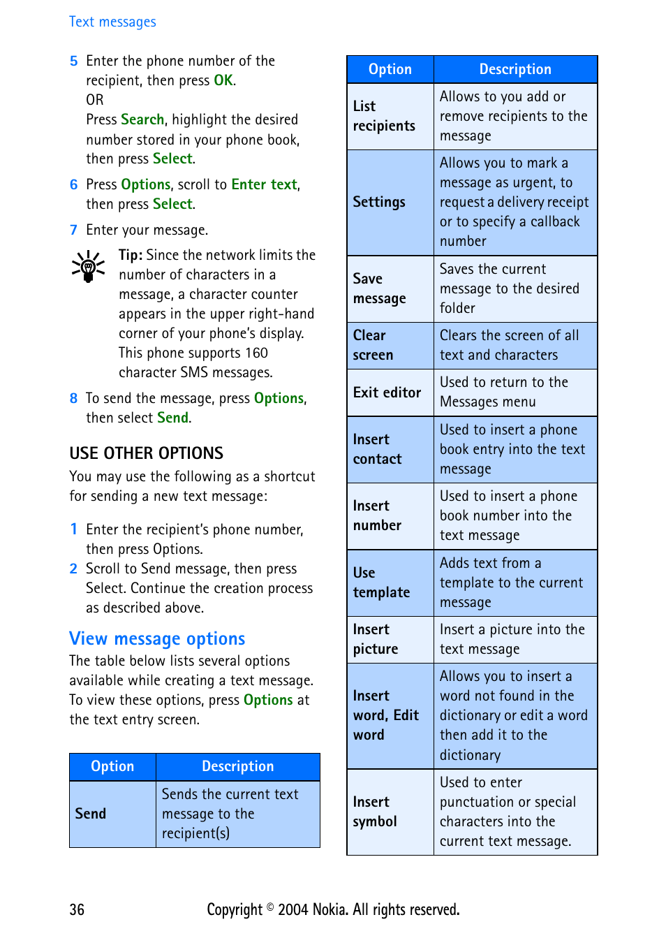 Use other options, View message options | Nokia 3586 User Manual | Page 40 / 98