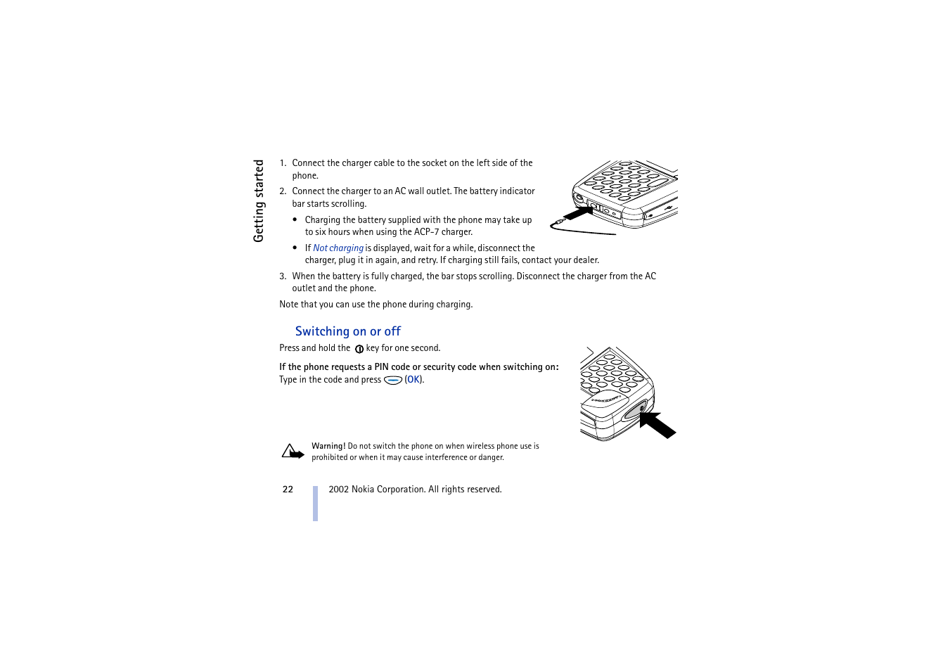 Switching on or off | Nokia 5510 User Manual | Page 22 / 102