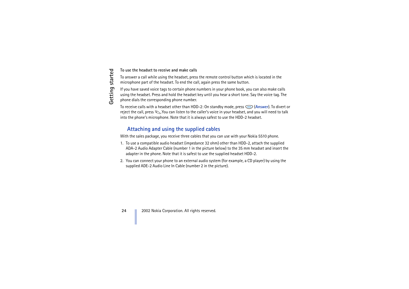 Attaching and using the supplied cables | Nokia 5510 User Manual | Page 24 / 102