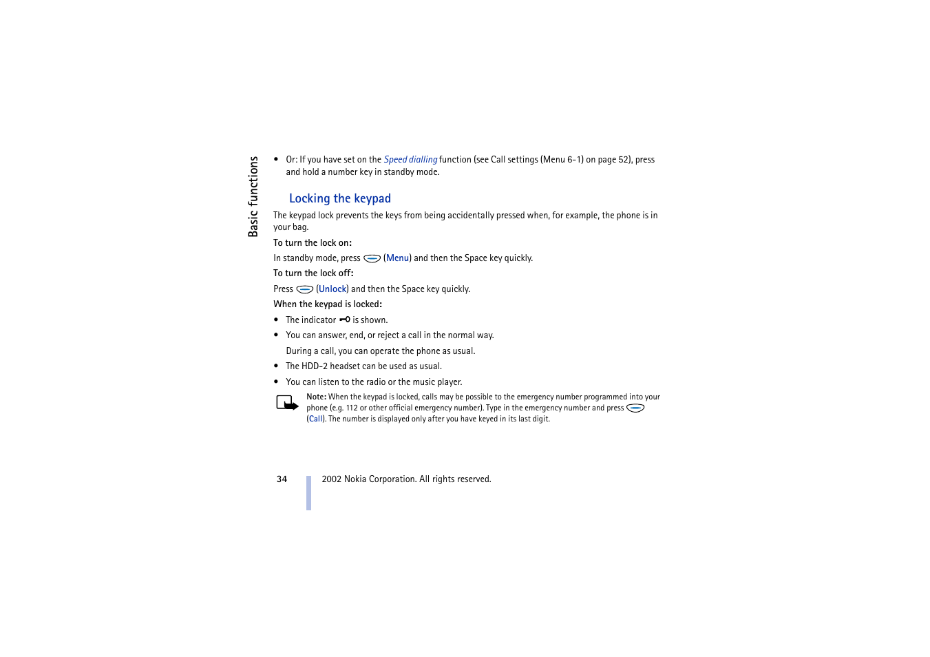 Locking the keypad | Nokia 5510 User Manual | Page 34 / 102
