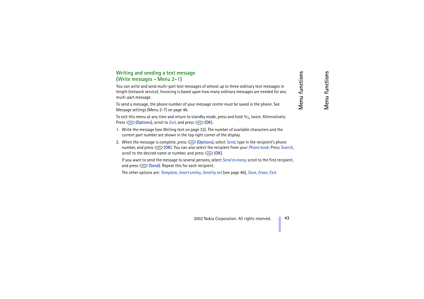 Writing and sending a text message | Nokia 5510 User Manual | Page 43 / 102