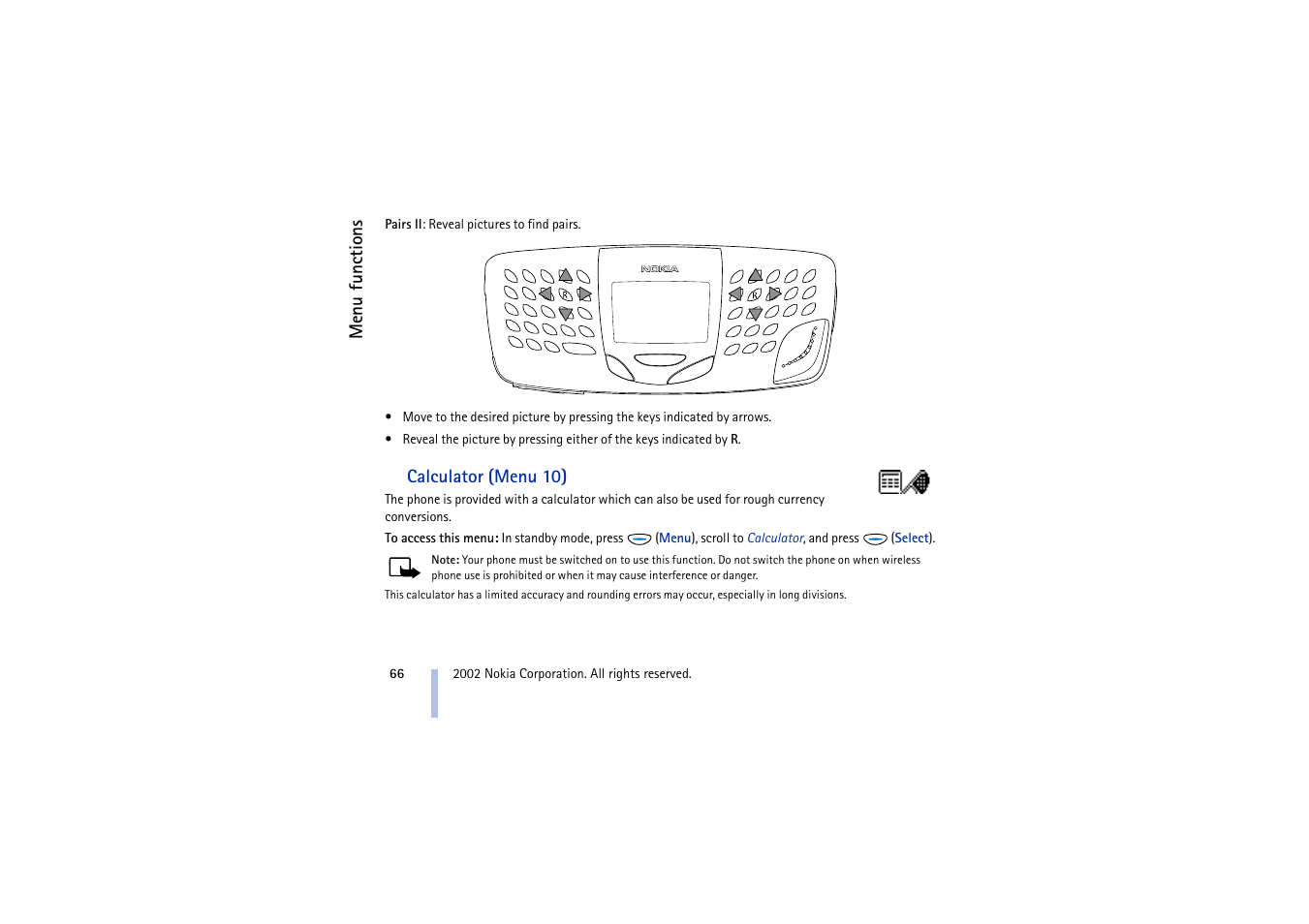 Calculator, Calculator (menu 10) | Nokia 5510 User Manual | Page 66 / 102
