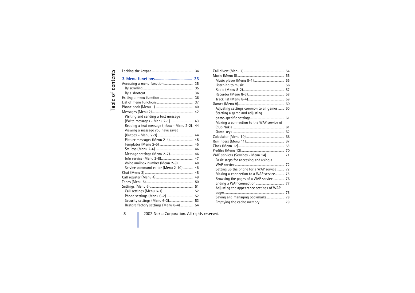Table of conte n ts | Nokia 5510 User Manual | Page 8 / 102