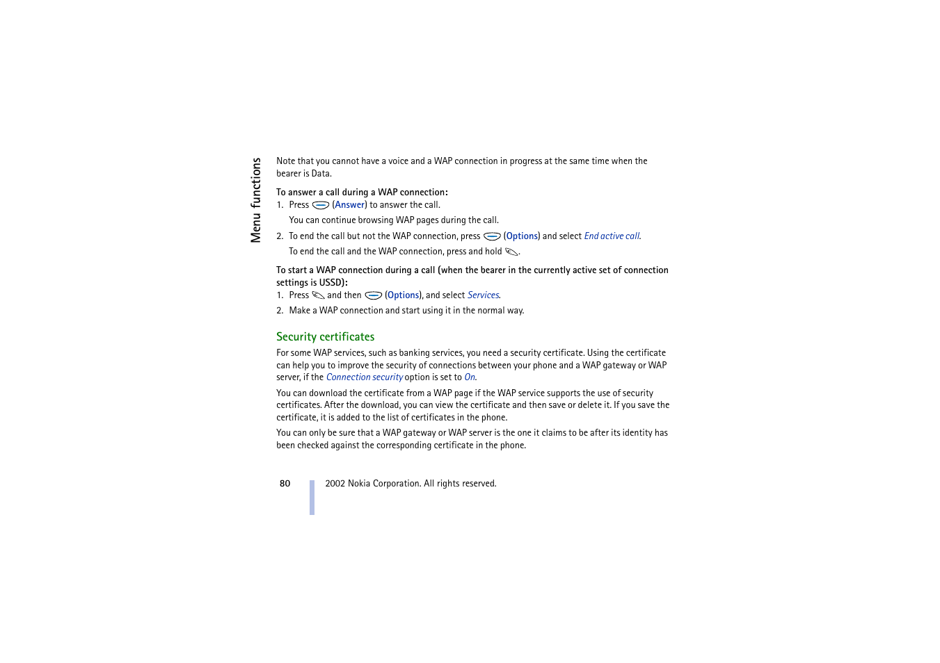Security certificates | Nokia 5510 User Manual | Page 80 / 102