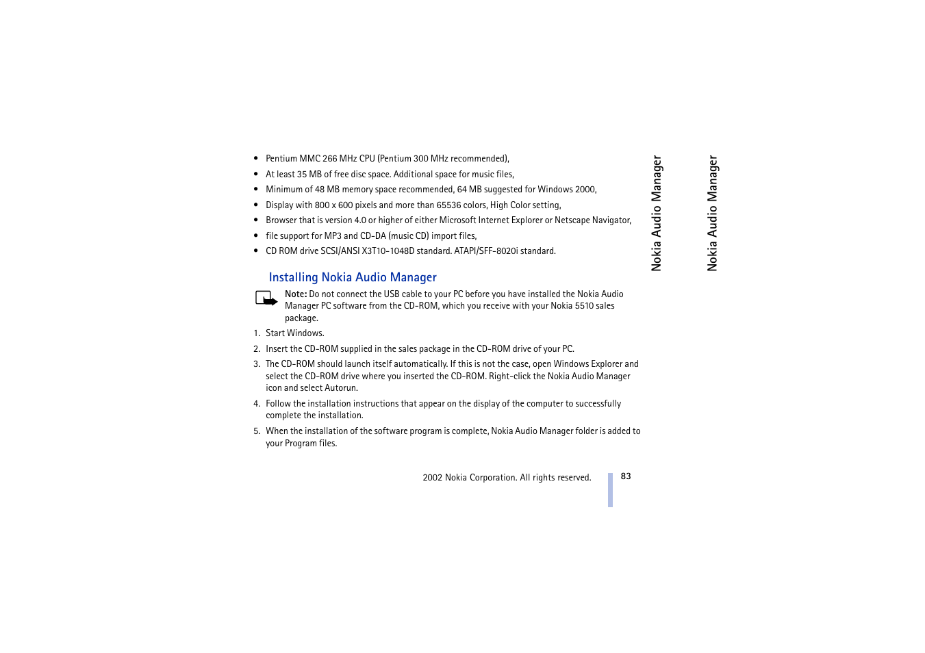 Installing nokia audio manager | Nokia 5510 User Manual | Page 83 / 102