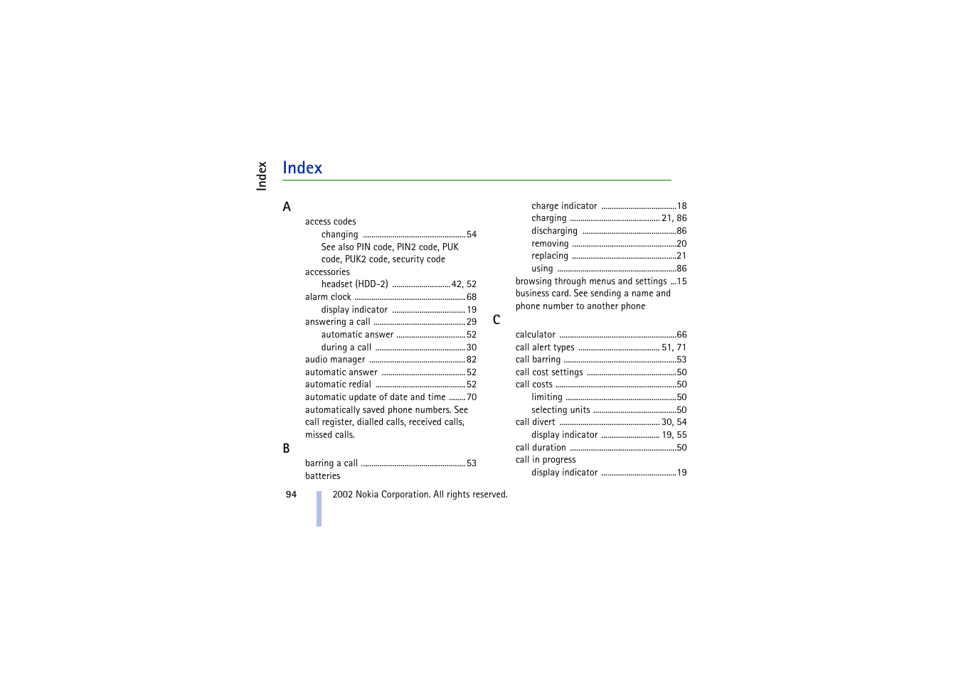 Index | Nokia 5510 User Manual | Page 94 / 102