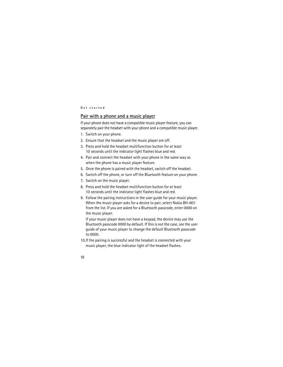 Pair with a phone and a music player | Nokia BH-601 User Manual | Page 10 / 78