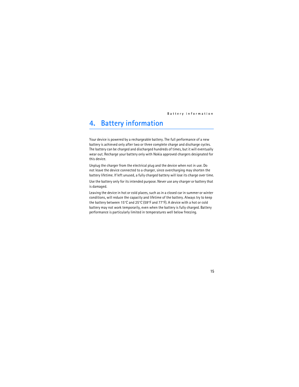 Battery information | Nokia BH-601 User Manual | Page 15 / 78