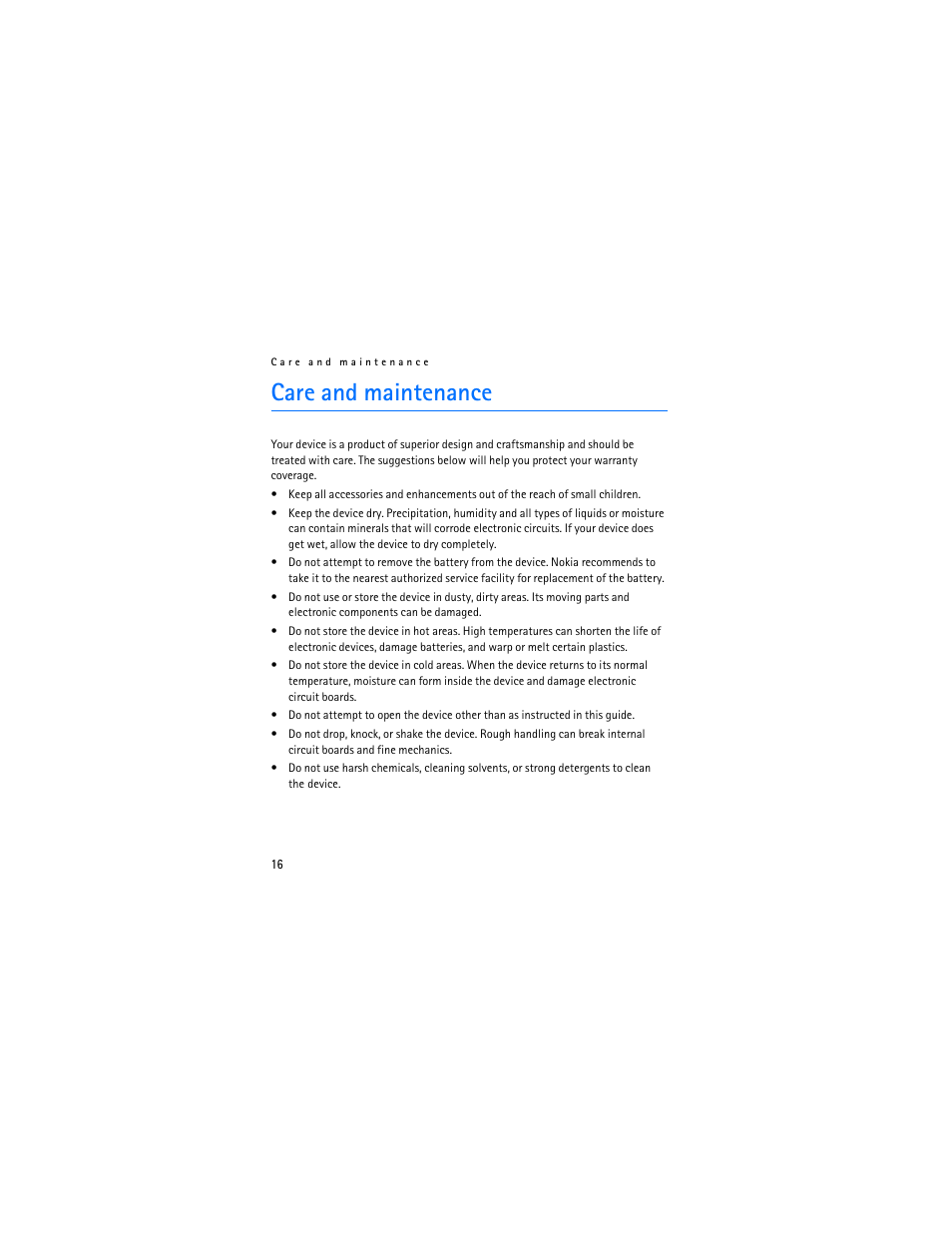 Care and maintenance | Nokia BH-601 User Manual | Page 16 / 78