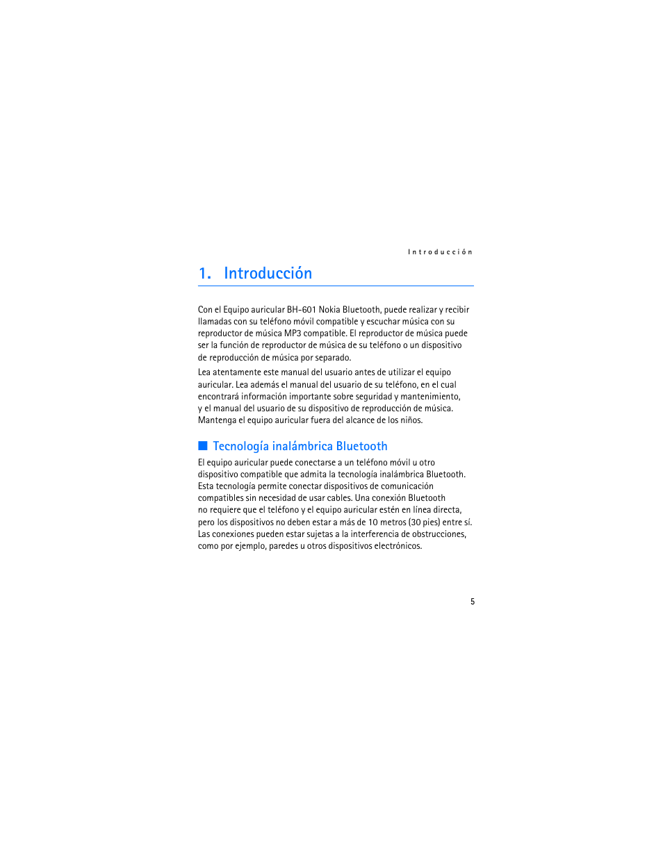 Introducción, Tecnología inalámbrica bluetooth | Nokia BH-601 User Manual | Page 23 / 78